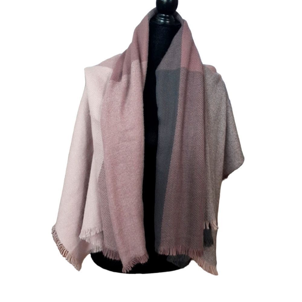 Vintage Shawl Color Block Soft Wrap Pastel Pinks‎ and Grays Large - Picture 3 of 8